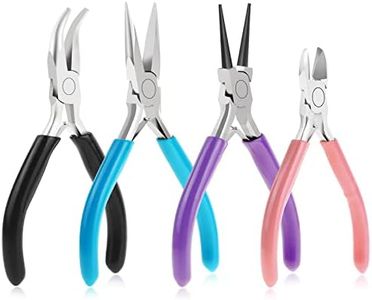 Anezus 4Pcs Jewelry Pliers Tool Set Includes Needle Nose Pliers, Round Nose Pliers, Wire Cutters and Bent Nose Pliers for Jewelry Beading Repair Making Supplies