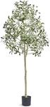 VEVOR Artificial Olive Tree, 5FT/155cm Tall, Secure PE Material & Anti-Tip Tilt Protection Low-Maintenance Plant, Lifelike Green Fake Potted Tree for Home Office Warehouse Decor Indoor Outdoor