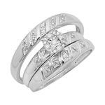 Dazzlingrock Collection 0.10 Carat (cttw) Round White Diamond Halo Illusion Wedding Trio Ring Set for Couple in 925 Sterling Silver, Women size 6 and Men size 7.5