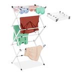 Relaxdays Laundry Stand, Foldable & Extendable Tower, 11 Rails, Space-Saving Clothes Drying Rack, Metal, White, Plastic, Pack of 1