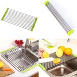 Sulfar Sink Draining Rack, Over The Sink Kitchen Dish Drainer Drying Rack Roll Up Folding Stainless Steel, Kitchen Countertop Saving Space Detachable Durable Dish Draining Rack (Multicolour)