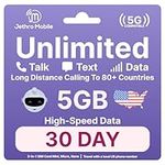 USA Prepaid Sim Card (Uses T-Mobile), Unlimited Talk, Text, Data & 5GB High-Speed Data, Quick Activation, Reloadable, Easy to Use, Jethro Mobile US SIM Card for Canadian Travelers 30 Day