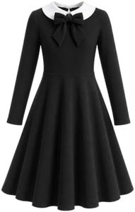ODIZLI Girls Peter Pan Collar Bow Swing Midi Dress Black 9-10 Years