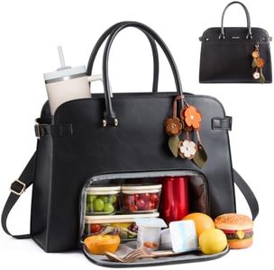 LOVEVOOK Lunch Tote Bag for Women, Insulated Lunch Bag with 17.3 Inch Laptop Compartment, Expandable Leather Work Tote with 40oz Tumbler Pocket, Office Bag for Teacher Nurse Travel