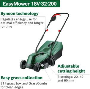 Bosch EasyMower 18V Cordless Lawn Mower, 32cm Cutting Width