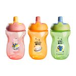 Tommee Tippee Sportee Water Bottle for Toddlers, Spill-Proof, Playful and Colorful Designs, Easy to Hold Design, 10oz, 12m+, Pink, Green and Orange, Pack of 3