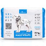 Paw Inspired Select Fit Disposable Male Wrap | Belly Band for Male Dogs with Extended Absorbent Core and Wetness Indicator (Medium, 20 Count)