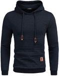 COOFANDY Mens Textured Hoodie Drawstring Waffle Pullover Hoodies Casual Jacquard Long Sleeve Navy Blue M