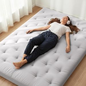 ZonLi Japanese Floor Futon Mattress Queen Size 80"x 60", 100% Cotton Cover 4'' Thicken Tatami Mattress, Foldable Sleeping Pad, Portable Dormitory Tatami Mat, Roll Up Floor Lounger Bed for Adult