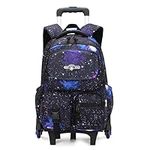 VIDOSCLA Galaxy Kids School Rolling Backpack for Boys Primary Students Wheeled Bag Elementary Bookbags for Girls