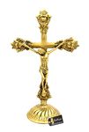 Two Moustaches Brass Lord Jesus On Holy Cross Statue, Standard, Antique Yellow, 1 Piece