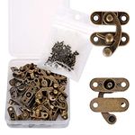 20 Pieces Jewelry Box Hinges and Latches - Thickened Solid Bronze Tone Antique Box Latch, Right Latch Hook Hasp Horn Lock, Cat Door Latch Holder with 80 Replacement Screws (Right Latch Buckle)