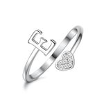 MILACOLATO 925 Sterling Silver Heart Initial Rings for Women Girls 18K Gold Plated Initial Heart Stackable Rings Adjustable Initial Rings for Teen Girls Cute Heart Alphabet Letter Rings