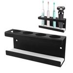 Electric Toothbrush Holder Wall Mounted, 4 Slots Toothbrush Holder, Hard Stainless Steel Metal Bathroom Toothbrush Holder, Black Wall Tooth Brush Organizer for Bathroom Storage