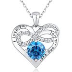 Momlovu Birthstone Necklaces for Women-Infinity Heart Necklace 925 Sterling Silver with 2 Carat (8MM) CZ Diamond, Mothers Day Christmas Birthday Wedding Gifts Women Wife Her-Blue Topaz