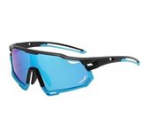 HUVORA® Super POLARIZED Sports Sunglasses for Cricket Cycling Riding || HYDROPHOBIC || ANTI FOG || Special Soft Silicon Lining || UV 400 Protection || Free ZIP Case Box (Blue)