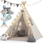 Spielwerk® Kids Teepee Play Tent 130x130x160cm | Children's Playhouse Tent | with Fairylight Light Chain 2.5cm Thick Play Mat 3 Cushions Cotton Carrying Bag | Child's Toy Room | Snow White