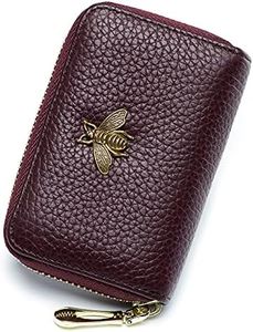imeetu RFID Credit Card Holder, Small Leather Zipper Card Case Wallet for Women, B-Purple Coffee, Small, Classic