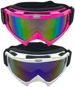 ActHose Ski Goggles, Snowboard Goggles for Men Women, Motocross Riding Goggles, UV Protection, Windproof Anti-Fog, 2 Pack (White Five-Color and Pink Purple)