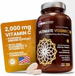 Ultimate Vitamin C 2000 mg with Zinc, Elderberry, Vitamin D3 - Natural Vitamin C Immune Support & Antioxidant - High Dose Vitamin C Tablets - Organic Vitamin C Supplements 120 Vegan Tablets