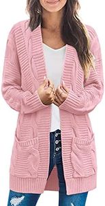 MEROKEETY Women's 2024 Long Sleeve Cable Knit Cardigan Sweaters Open Front Fall Outwear Coat, Pink, XX-Large