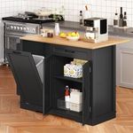 YITAHOME 50 Inch Rolling Kitchen Island with Trash Can Storage Cabinet & Drop Leaf, Portable Mobile Islands Table Long Floating Movable w Wheels Drawer Cabinet for 13 Gallon Garbage Bin, Black