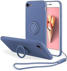 UEEBAI Case for iPhone SE 2020 iPhone 7 iPhone 8, Slim Liquid Silicone Phone Case with 360 Rotatable Ring Holder Kickstand fashion Hand Strap Magnetic Car Mount Shockproof TPU Bumper cover - Grey Blue