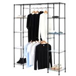 Amazon Basics Expandable Metal Hanging Storage Organizer Rack Wardrobe with Shelves, 144.8-203.2X35.6x182.9cm, Black