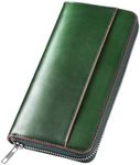 Matakul LONG WALLET,Leather Wallet, Long Zippered Pouch Wallet for Men, Tochigi Leather Wallet with YKK Zipper,Large Capacity,Coin Purse,Stylish,Unisex,Present for Chirstmas New Year, Green, The