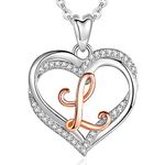 INFUSEU L Necklace for Women Initial Letter Pendant Sterling Silver Monogram Double Heart Cubic Zirconia Small Jewelry Cute Birthday Gifts for Girlfriend