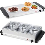 TANGZON 2 in 1 Electric Buffet Server, 3 Tray Hotplate Food Warmer with 3x1.4L Removable Pans, Warming Plate Function & Adjustable Temperature, Chafing Dish Catering Serving Trays for Party Event