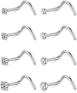 MODRSA Nose Studs 20g 18g Nose Rings Studs Nose Stud L Shaped Surgical Stainless Steel Diamond Small Nose Stud for Women Men Corkscrew Nose Rings Nose Piercing Studs Screw, Metal, stainless-steel