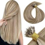 LaaVoo Nano Beads Hair Extensions 16 Inch 50s 50g Light Brown and White Blonde Highlighted Nano Hair Extensions Real Human Hair Remy Straight Nano Ring Hair Extensions #p8/24