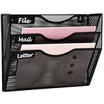 GDINDINFAN 3 Pockets Mesh Hanging Wall File Holder Organizer Wall Mounted Paper Magazine Rack, Black