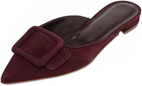 Divanne Mules for Women, Buckle Flat Mules Pointed Toe Backless Mule Slides Suede Slip On Loafers-burgundy-Suede-11M US