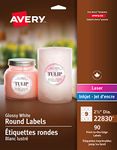 Avery Glossy White Round Labels, 2.5" Round Labels, for Laser/Inkjet Printers, Glossy White, 90 Labels/Pack, Permanent (22830) Made in Canada