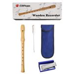 CLIFTON 8-Hole Soprano Descant Wooden Recorder Flute with Cleaning Brush & Textile Carry Bag For School Student Home Beginning learners (Baroque Fingering)