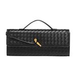 JYG Woven Handbag for Women Fashion Evening Shoulder Bag PU Leather Handmade Clutch Purse Casual Crossbody Bags 2024, Dark Black