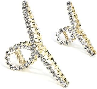 2Pcs Gold Rhinestone Hair Claw Clips, Large Metal Hair Claw Clips for Thick Hair, Strong Hold Non Slip Gold Claw Clips & Rhinestone Hair Claw Clip for Women, Hair Accessories for Women Girls