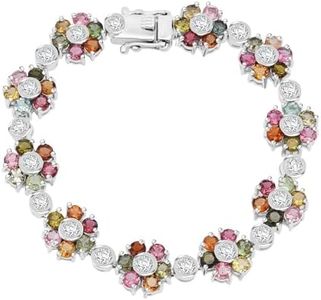 SHOP LC DELIVERING JOY Premium MultiTourmaline and Moissanite 14.70 ctw Floral Bracelet in Rhodium Over Sterling Silver 7.25 In Christmas Gifts