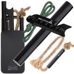 RKR OUTDOOR Flint and Steel Ferro Rod Fire Starter Kit + Tinder Wick Bellow with Box - 4" Length 1/2” Thick Ferro Rod with Multi-Tool Striker and Paracord Lanyard + Hemp Wick with Bellow (GREEN)