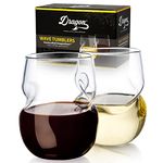 Dragon Glassware Wine Glasses - Stemless Wine Tumblers with Self-Aerating Design - Unique Wave Shape for Decanting - 16 oz, Set of 2 - Dish Washer Safe and Gift Boxed