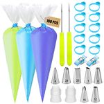 Makmeng Piping Bags and Tips Set - 100 12Inch Disposable Piping Bags for Royal Icing with 7 Frosting Tips, 10 Pastry Bags Ties, 2 Scriber Needle - Tipless Piping Bags Kit for Cookies & Cake Decorating