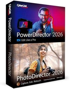 CyberLink PowerDirector & PhotoDirector 2026 | AI Video and Photo Editing Software for Windows | Slideshow Maker, Effects & Creative Design Tools | Box with Download Code