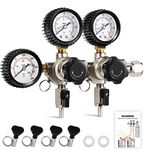 Hilangsan Co2 Regulator Beer Keg Regulator Dual Body Keg Co2 Regulator Two Stages Kegerator Regulator CGA-320 Co2 Tank Regulator Constant Co2 Pressure Regulator Draft Beer Regulator with Hose Clamps