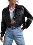 MakeMeChic Women's Faux Leather Crop Jacket Button Down Pocket Cropped Motorcycle Jacket Black L