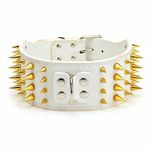 3 inch Wide Spikes Studded Leather Pet Dog Collar for Large Breeds Pitbull Doberman M L XL Sizes White2 XL