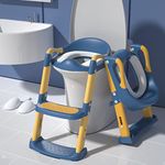 GLAF Potty Training Toilet Seat Toddler Toilet Seat with Ladder Kids Potty Training Seat with Step Ladder Boys Girls Foldable Toilet 2 in 1 Adjustable Toddler Toilet Training Seat Chair (Blue)