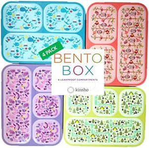 Bento Box for Kids Lunch-Boxes for Girls Boys | Snack Containers for Toddlers Pre-School | Cute Travel Day-Care Meal Container BPA Free | Blue Pink Purple Yellow-Green, 3 and 4 Compartments, 4 pack