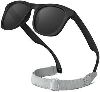 RIVBOS Baby Sunglasses Boys&Girls with Strap UV400 Polarized Flexible for Toddler,Infant and Newborn(0-24month) Black&Grey Lens RBK0231